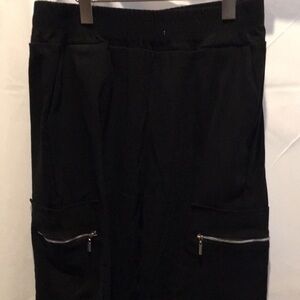 Black Elastic Waist Pants With Zipper Pockets | Size XL